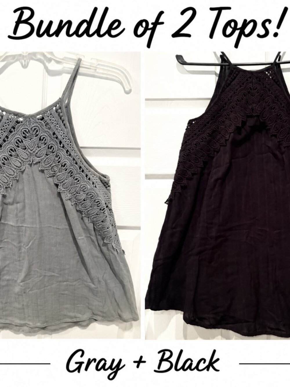 Bundle of 2 VENUS Women Sz 6 Black, Gray Tunic Sundress Top Crochet Lace EUC